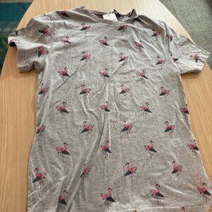 Denim & Flower Ricky Singh Flamingo Surfboard Print T Shirt Large NWT NEW Gray